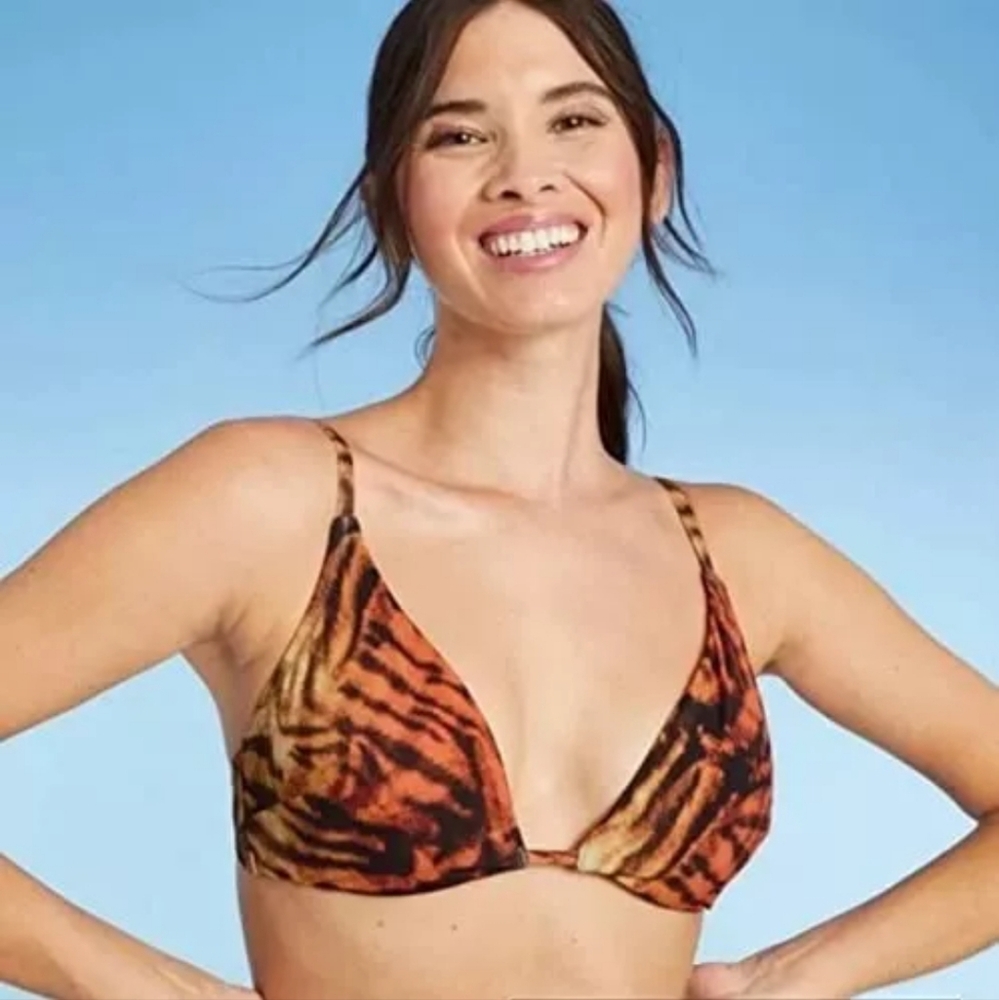 New Dhade & Shore Women's Triangle Underwire Bikini Top Tiger Print 34B